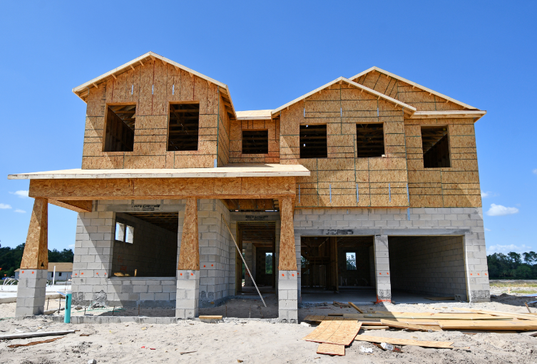 A ground-up build partway through framing